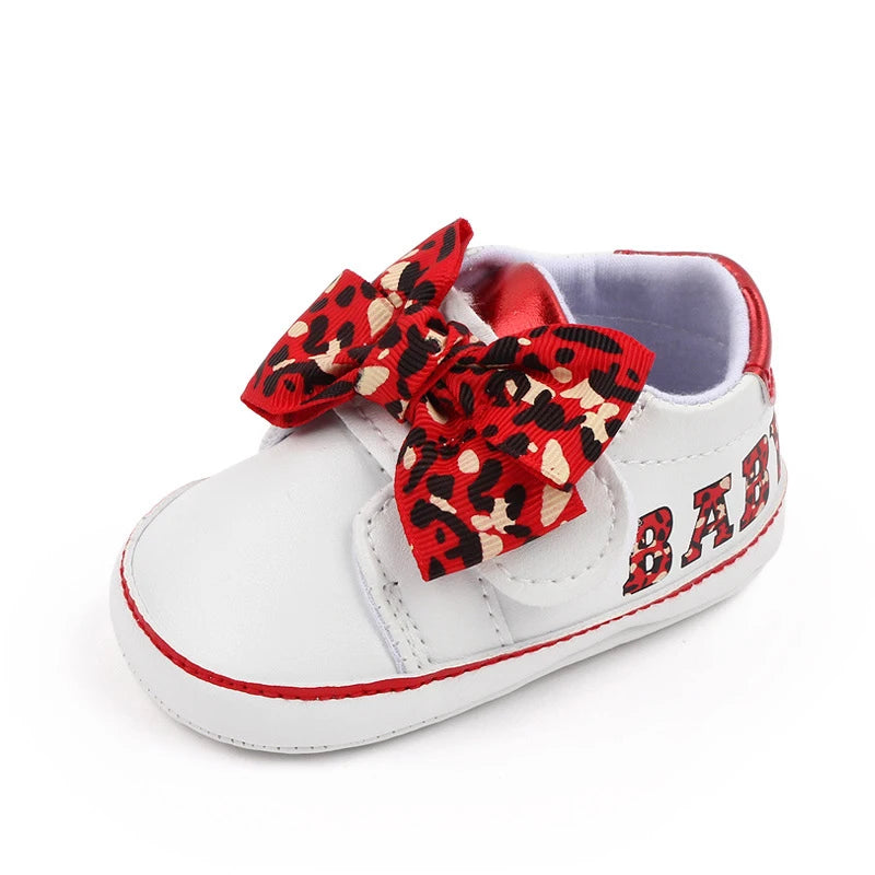 Citgeett Autumn Infant Baby Girl Sneaker Bow Letters Leopard Print Flats First Walking Shoes Casual Daily Shoes