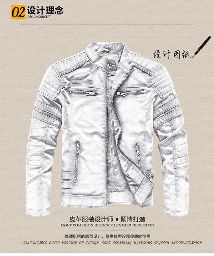 New Pilot Jackets Men's PU Jacket Fashion Casual Stand Collar Motorcycle Coats Trend Men Embroider Windbreak Warm Leather Jacket