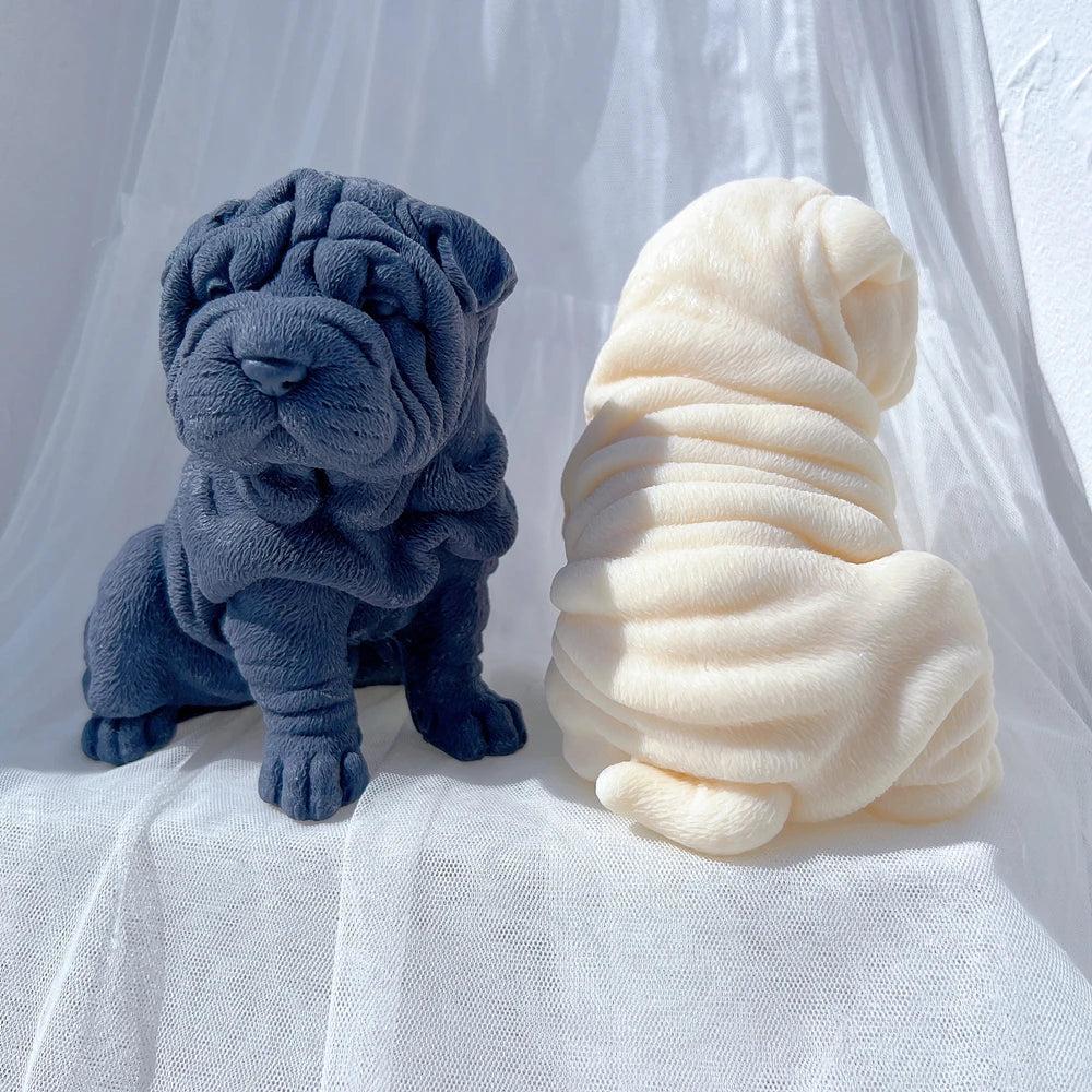 Shar Pei Dog Puppy Candle Mold Animal Puppies Soy Wax Silicone Mould Dog Lover Home Decor