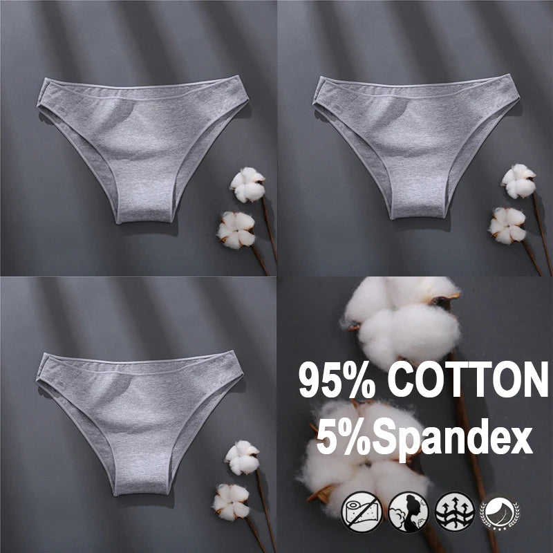 Women Sexy Cotton Panties Solid Color Underwear Simple Style Briefs Low Waist Breathable Panties Female Soft Intimates Lingerie