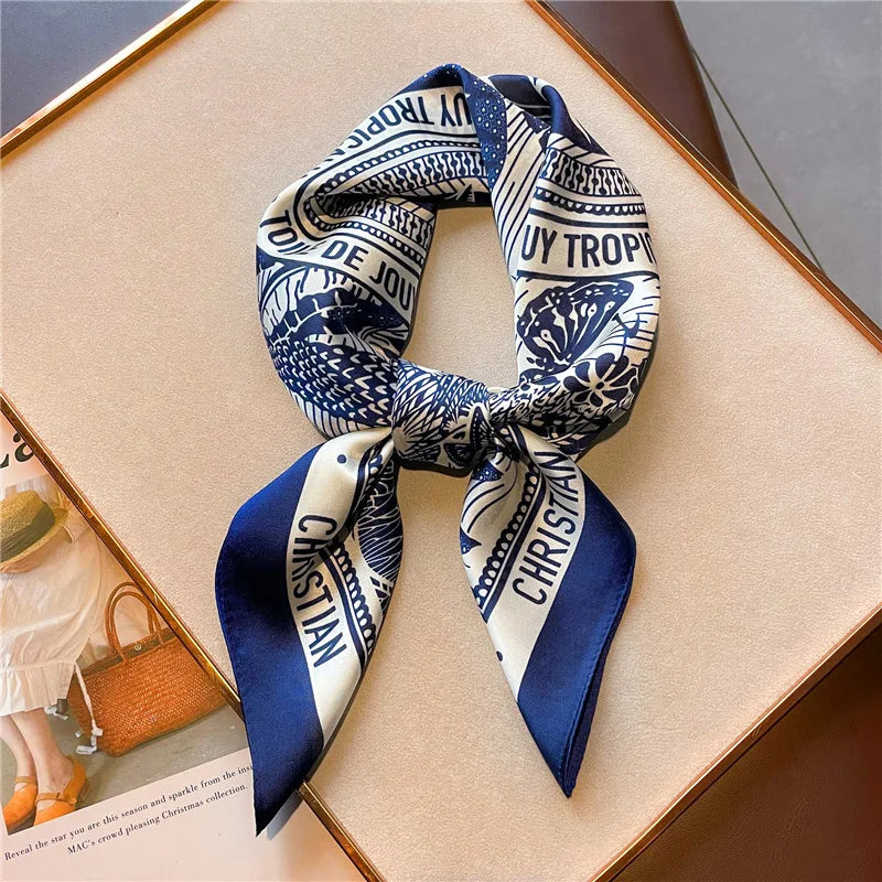 1 Pack Ladies' Korean Style Small Square Silk Scarf Retro Fashion Versatile Printed Professional Neck Scarf