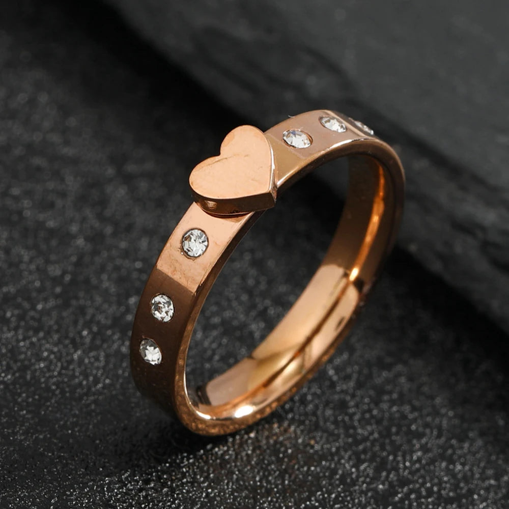 Stainless Steel Heart Crystal Rings For Women Zircon Femme Couple Wedding Romantic Party Accessories Jewelry Gift 2025