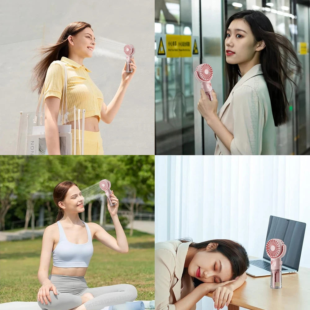 Mini Fan Portable Handheld Fan Water Mist Fan Small Spray Humidifier Fan USB Rechargeable Portable Fan New Hand Fan Air Cooler