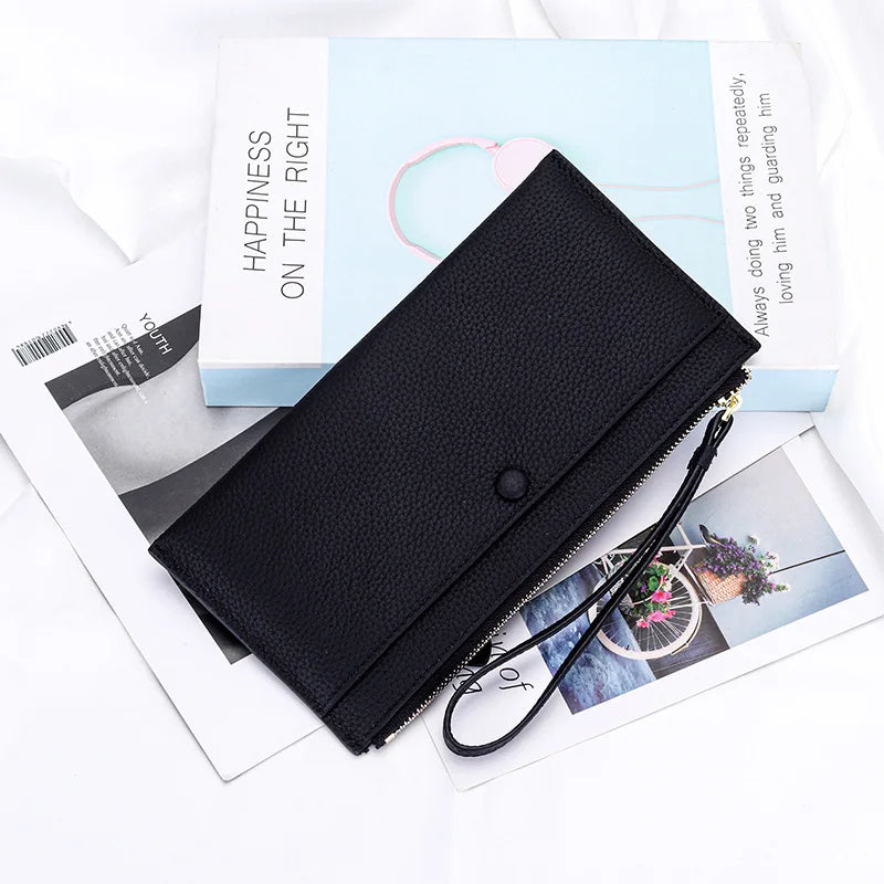 Genuine Leather Women Long Wallet Female Wallets Ladies Clutch Cow Leather Coin Purse Credit Card Holder Wrist phone purse