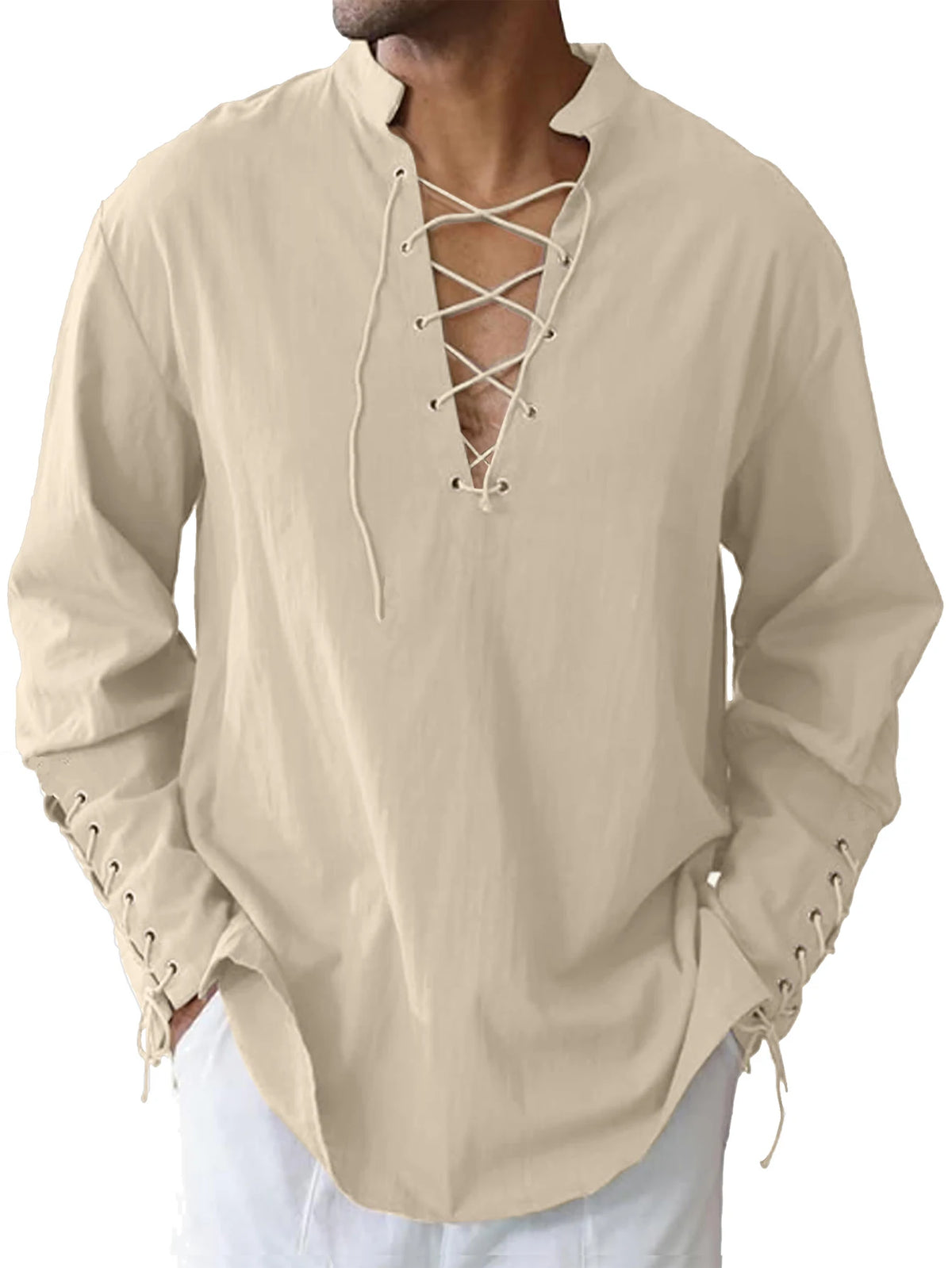 Men's Medieval Viking Shirt Renaissance Shirt Pirate Men's Long-Sleeved Halloween Cosplay Costume, Daily Casual Shirt