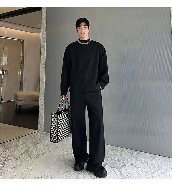 IEFB Men's Suit Pants Solid Color Niche Design Korean Style Casual Straight Elastic Waist Versatile Trousers 2023 New 9C2269