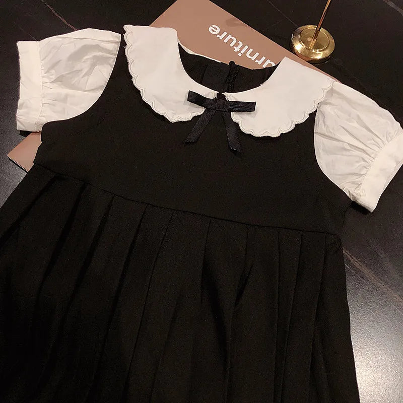 Girls Pleated Dress Kids Japanese Korean Preppy Style Princess Doll Collar Dresses Baby Dress Primary School Uniforms