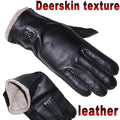 Men's and Women's High-end Buckskin Goat Leather Gloves Autumn and Winter Thin Warm Knitted Wool Lining Driving Leather Gloves