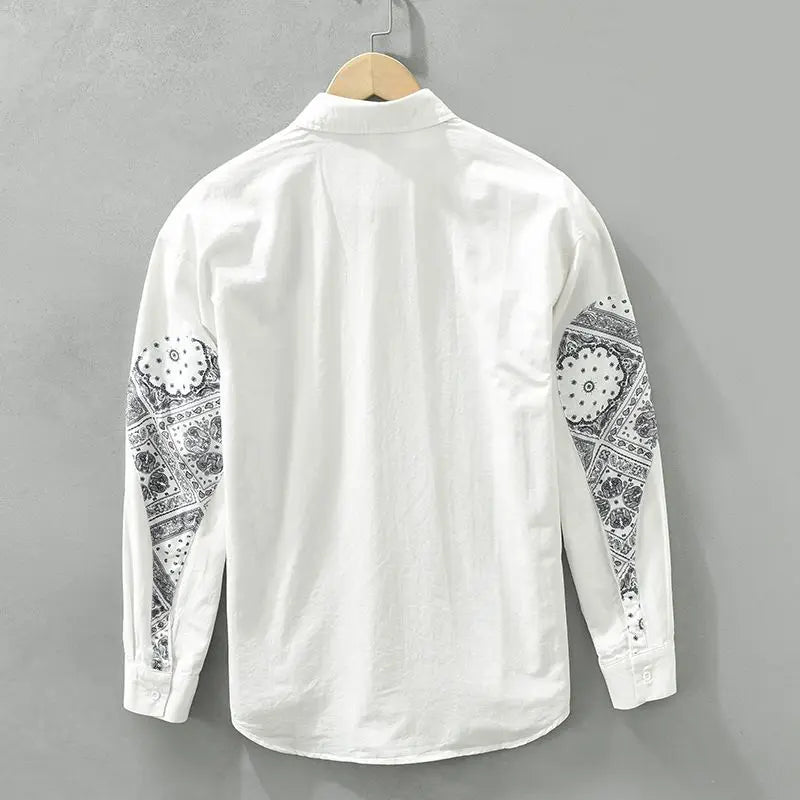 Men Casual Long Sleeve Shirt Trendy Patchwork Print High End Stylish Top