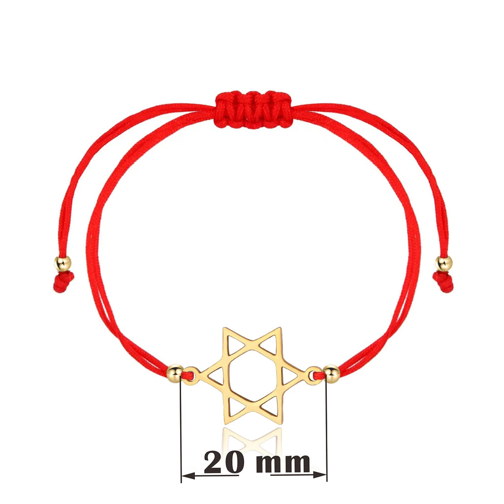 Armband mit poliertem Edelstahl-Davidsstern, Glücksbringer, für Damen, rotes Makramee-Band, verstellbar, Geschenk