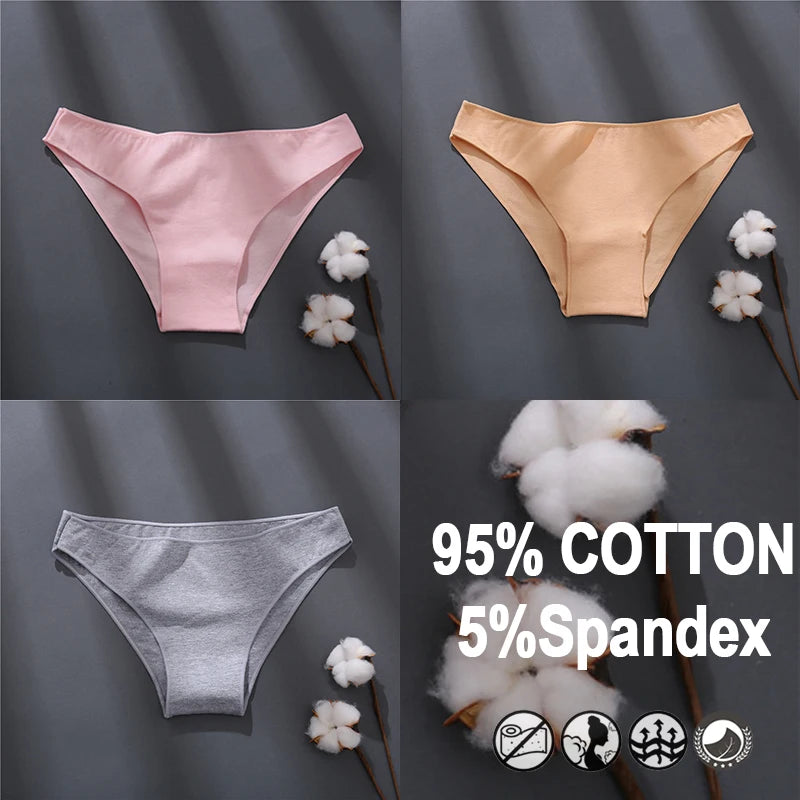 Women Sexy Cotton Panties Solid Color Underwear Simple Style Briefs Low Waist Breathable Panties Female Soft Intimates Lingerie