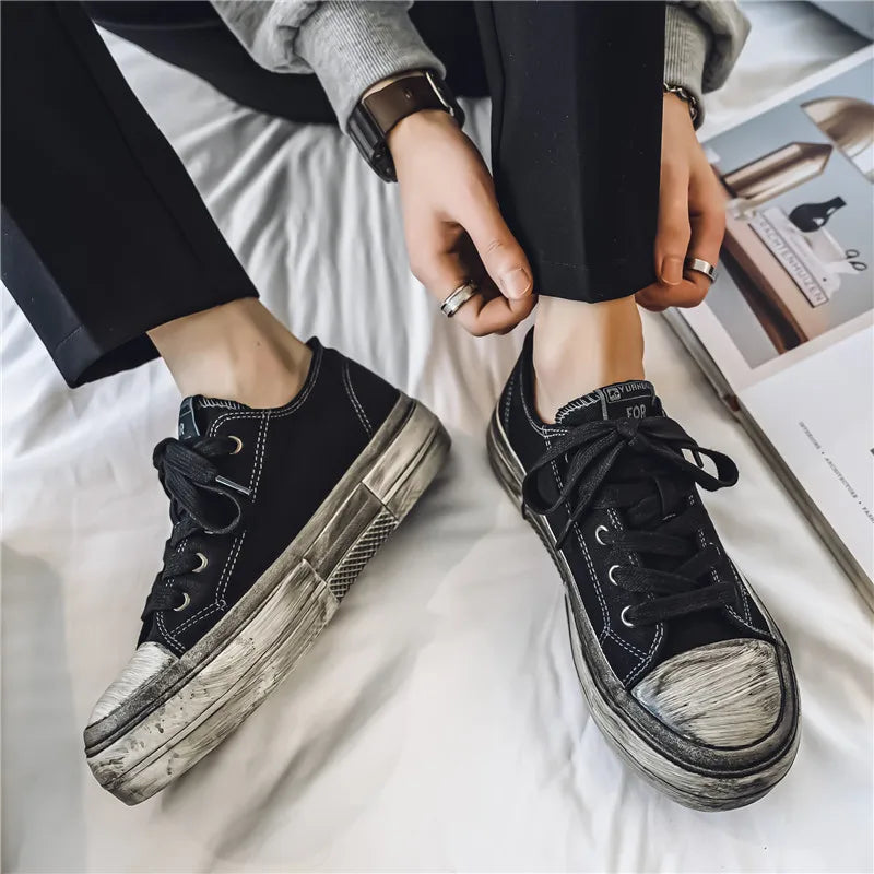 Schwarze Four Seasons Herren Stoffschuhe Modisch retro Make dirty style Freizeit Outdoor Party Street walking Jugend Schuhe