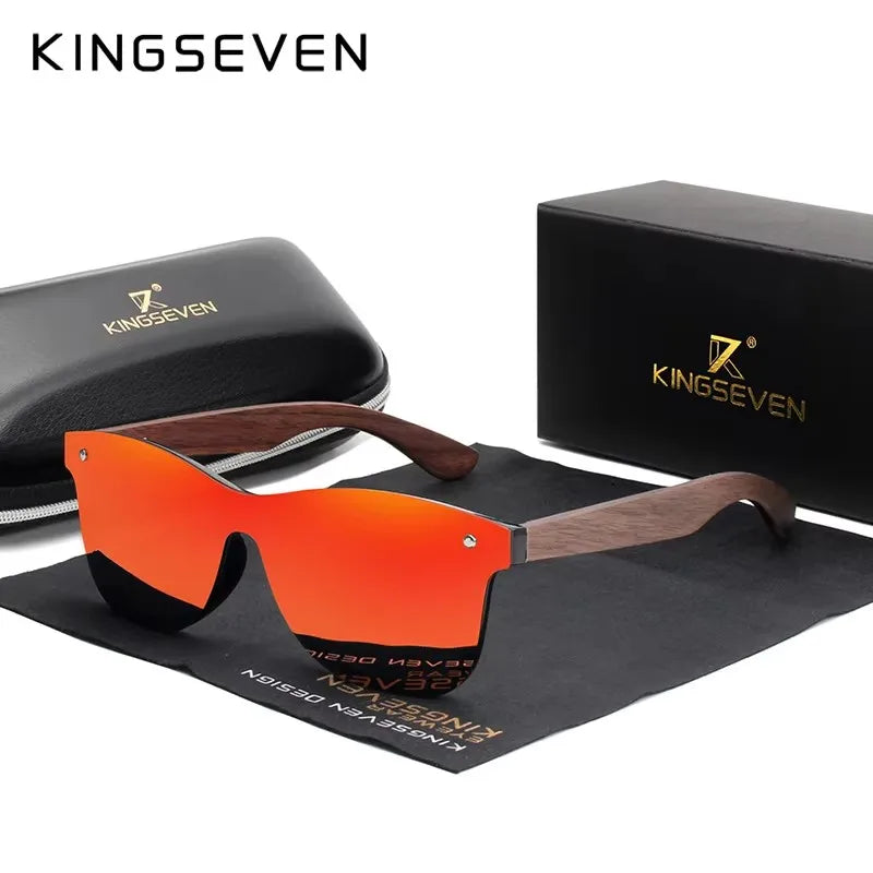 KINGSEVEN Klassische Holz-Sonnenbrille Outdoor Polarisierte UV400 Randlose Brille Herren Damen Fahren Freizeit Angeln Walnussbrille