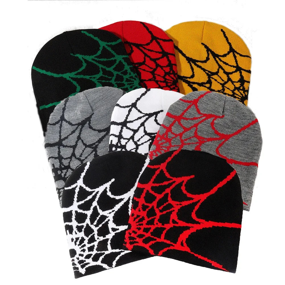 1Pc Y2K Knitted Hat Spider Web Jacquard Hat Four Seasons Warm Hat Skullies Hat For Men Women Outdoor Sports Fashion Hat