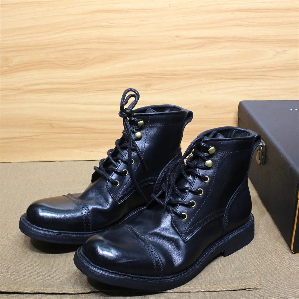 Men's Handmade Ankle Boots Soft Calfskin Full Grain Leather round Cap Toe Black Brown Winter Outdoor Shoes Best Quality
