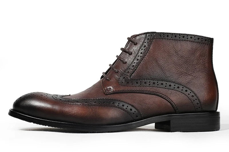 British Brock Carved Leather Boots Retro Business Formal Leather Shoes Fashion Men's Boots Cowhide Men's Short Boots