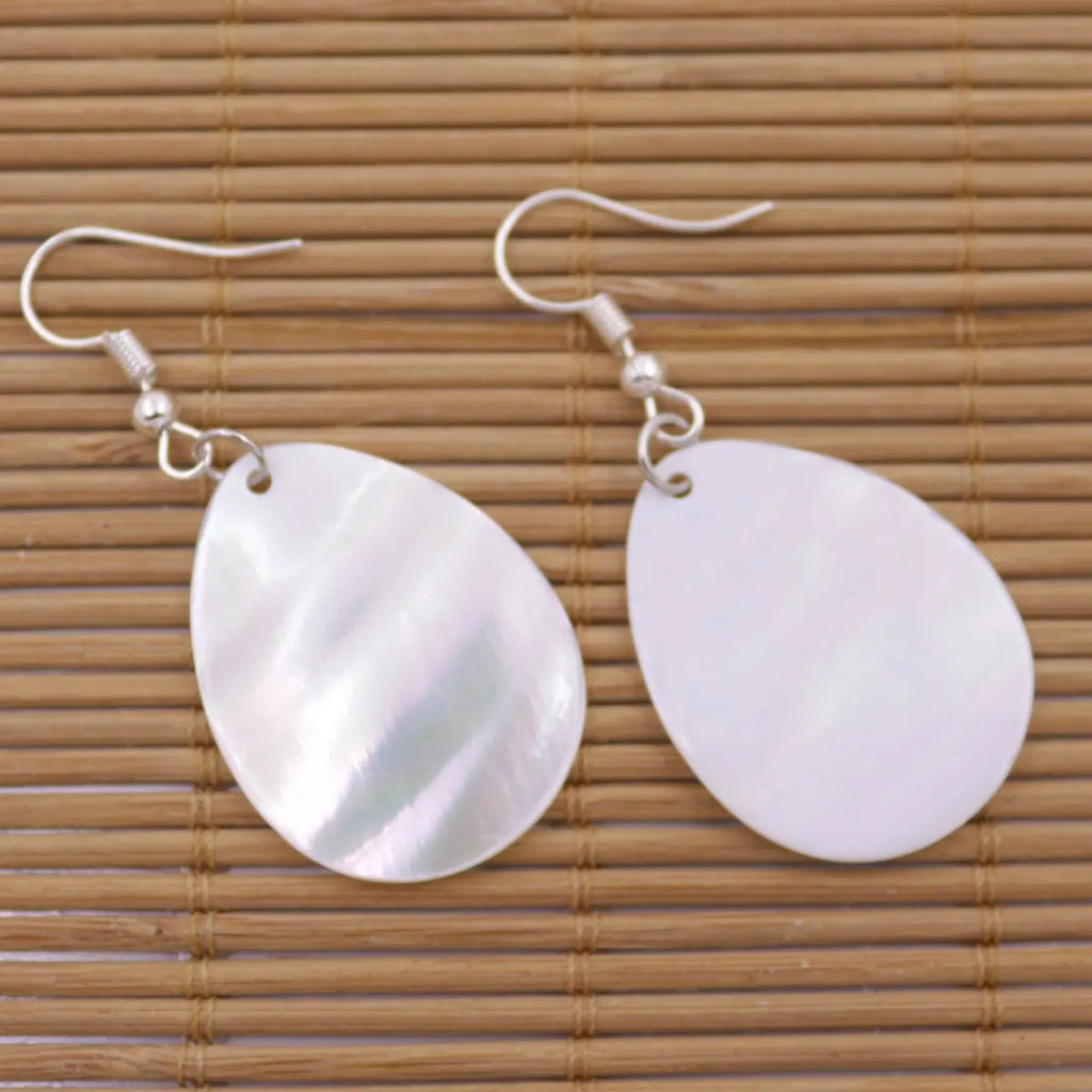 20mmX30mm Natural White Mother of Pearl Shell Earring Teardrop Dangle Hook Earrings for Women