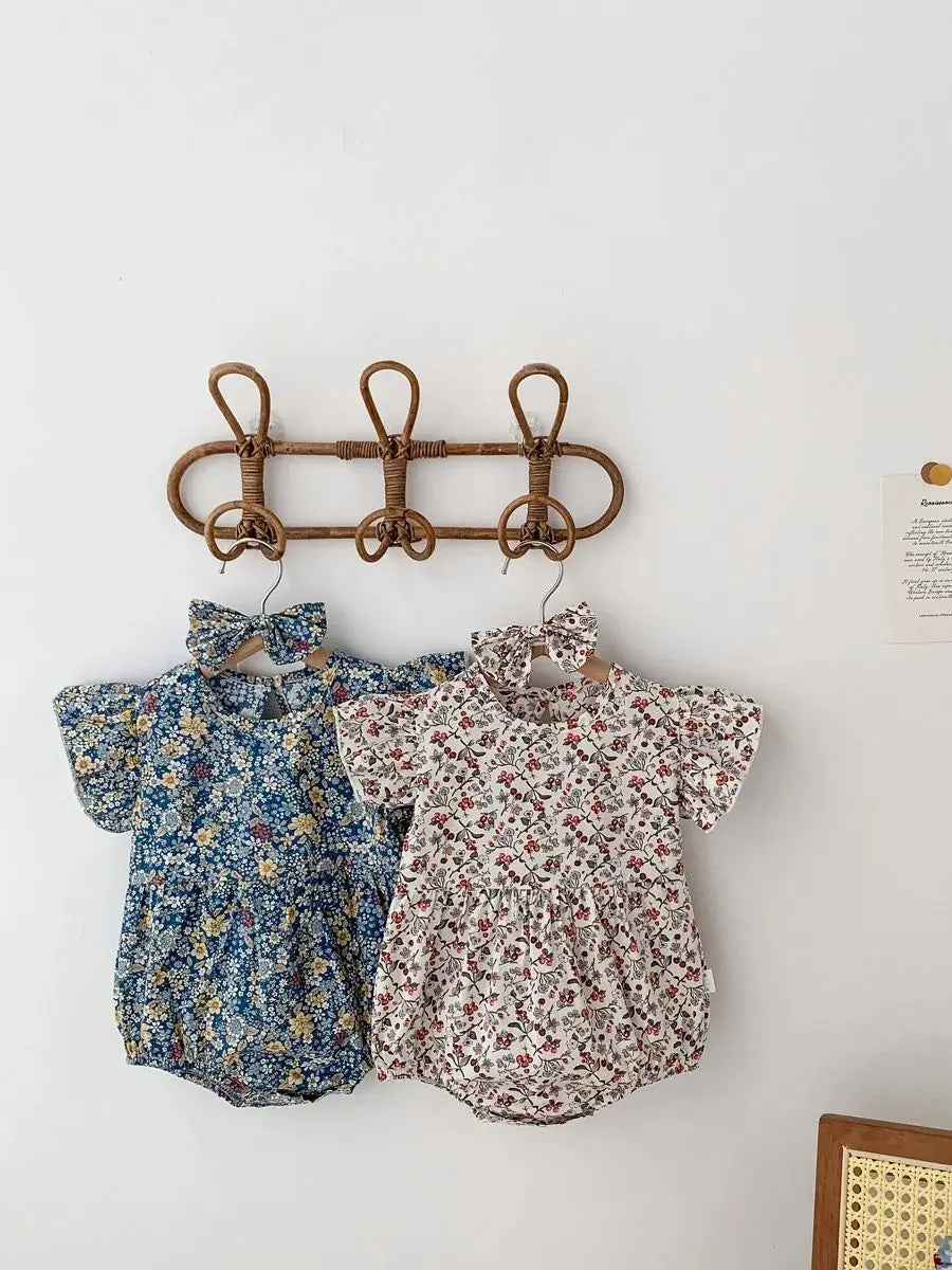 Lovely Romper+Headband 2 PCs Toddler Girl Floral Clothing Set Baby Cotton Soft Jumpsuit Newborn Flower Onesie Kids Summer Outfit