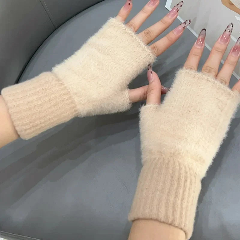 Thermal Fingerless Gloves Women Winter Freeze-proofing Breathable Plush Glove Outdoor Cycling Cold Proof Warm Half Finger Gloves