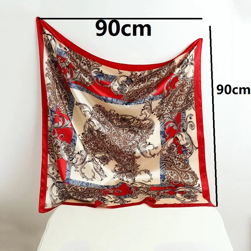 90*90CM Damen-Halstuch für den Kopf, Seidenkopftuch, Foulard aus Satin, Halstuch, Luxuriöser Seidenschal für die Handtasche, SJ02