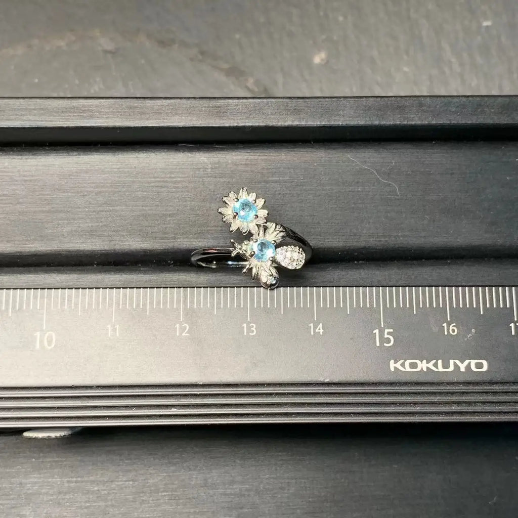 Anillo ajustable de topacio azul natural MM para mujer, joyería de regalo, venta al por mayor, de alta calidad, vintage, fino