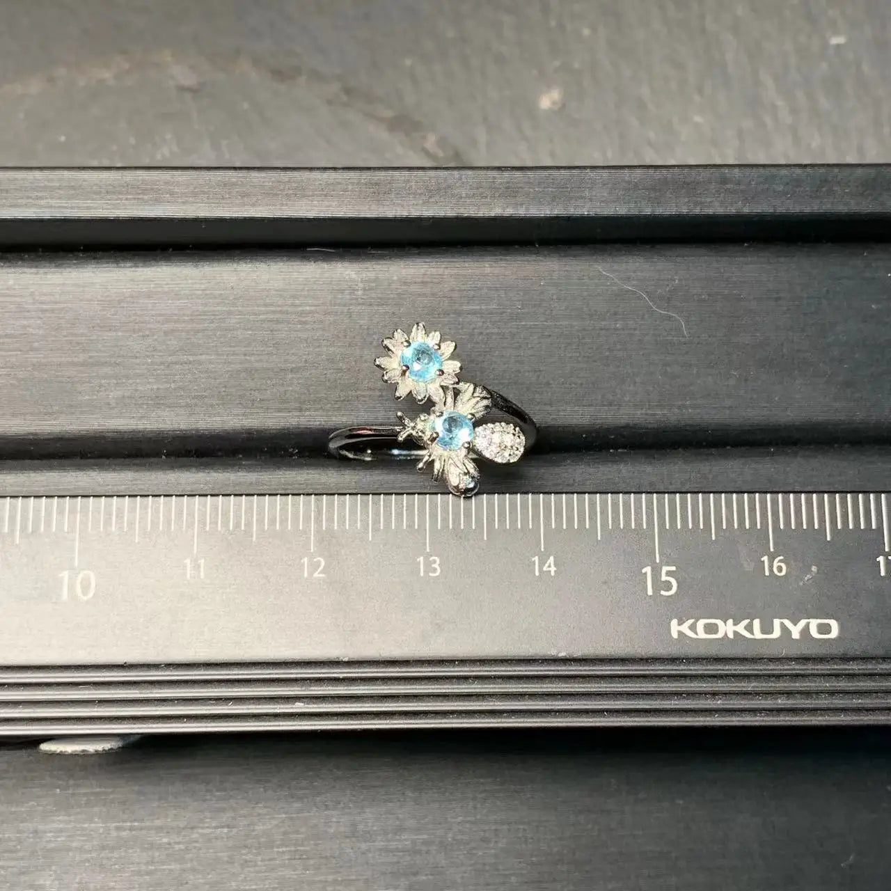 Anillo ajustable de topacio azul natural MM para mujer, joyería de regalo, venta al por mayor, de alta calidad, vintage, fino