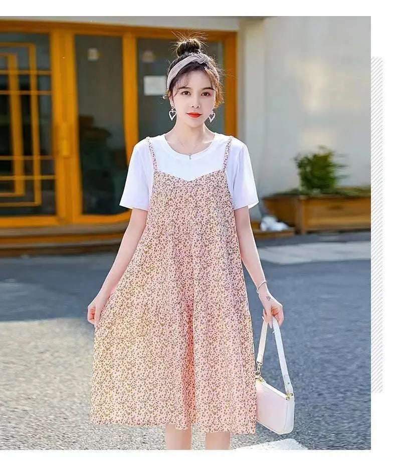 Maternity Dress Summer New Floral Dress Korean Version Casual Fashion Mom Loose Fresh Summer Dress Thin Pregnancy Dresses