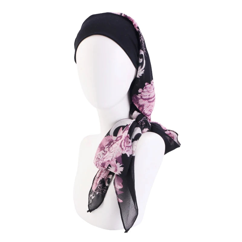 New Muslim Women Hijab Head Wrap Pre-Tied Headwear Cancer Chemo Flower Printed Elastic Turban Cover Hair Loss Head Scarf Bandana