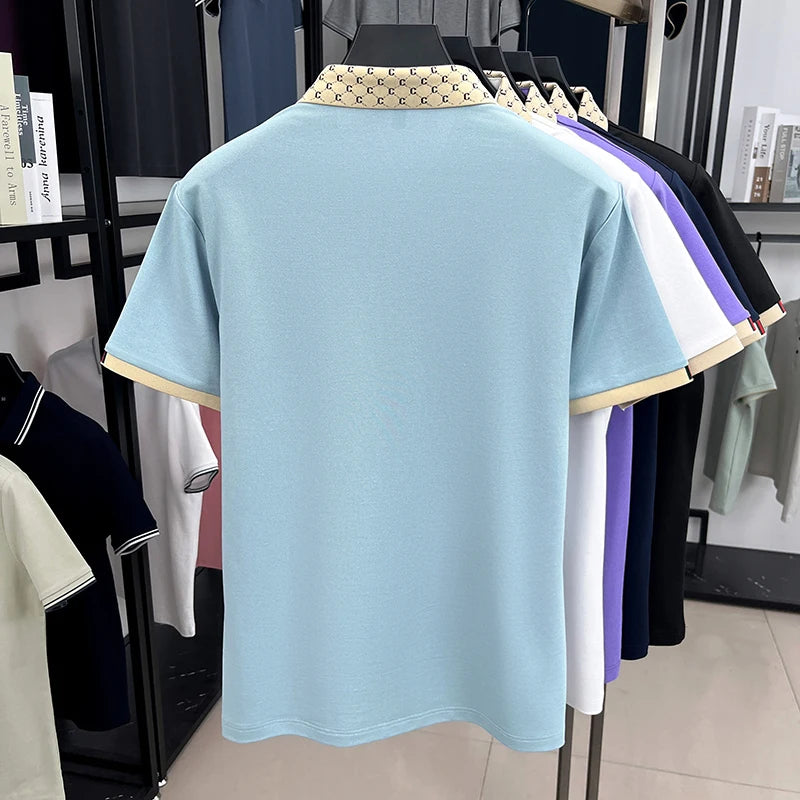 2025 Men's New Luxury High-end Jacquard Collar Lapel T-shirt Breathable Business Casual Top Suitable for Men's Spring and Summer