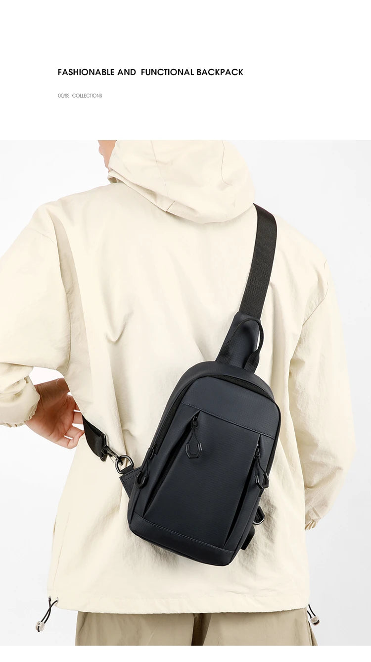 Simple and casual men's shoulder bag, trendy single-shoulder crossbody bag, student travel bag, lightweight diagonal backpack, m