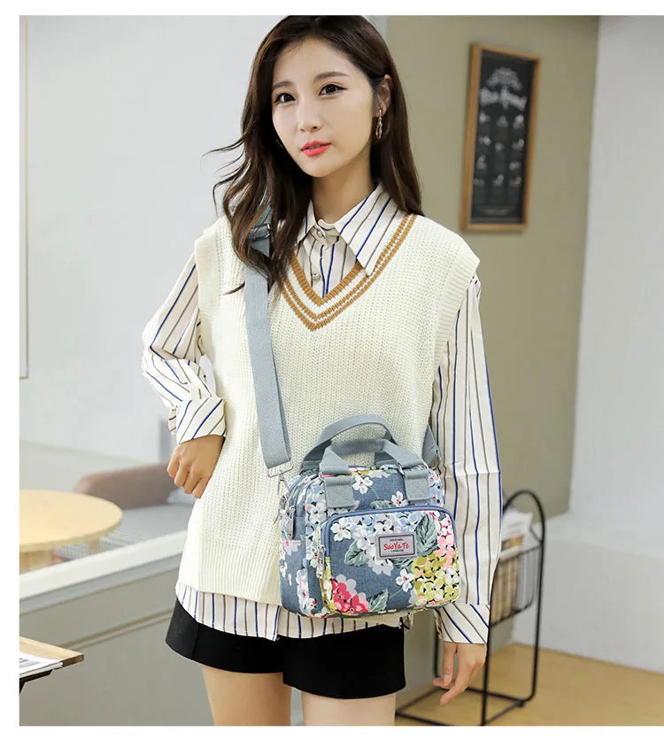 Brand Women Crossbody Bag Portable Female Shoulder Bags Printed Flower Nylon Messenger Bags Multi-pocket Ladies Handbags Bolsa