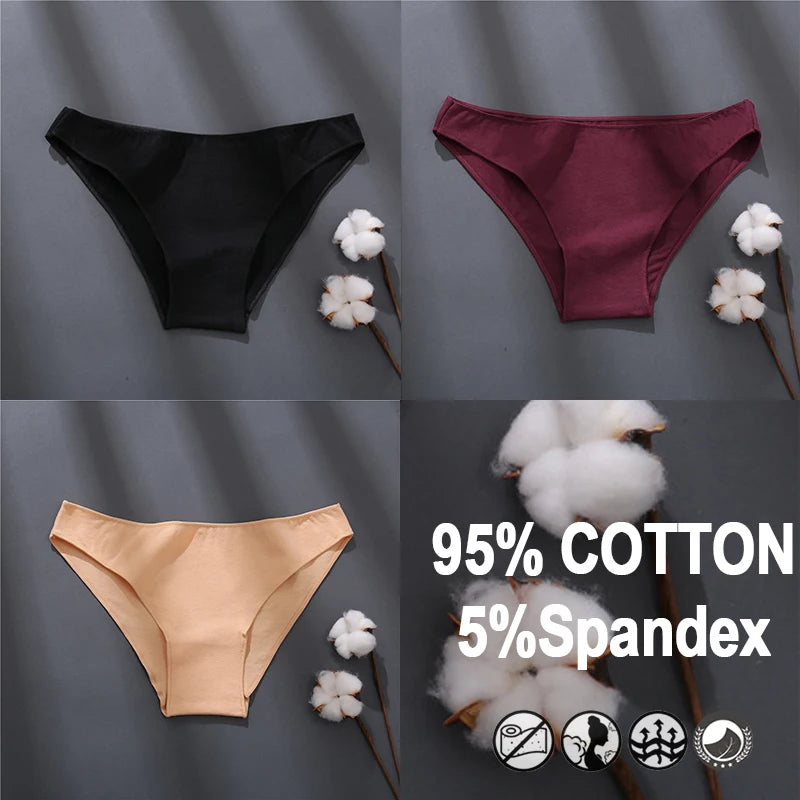 Women Sexy Cotton Panties Solid Color Underwear Simple Style Briefs Low Waist Breathable Panties Female Soft Intimates Lingerie