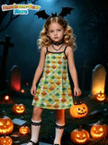 Halloween Costume Girl Dress Pumpkin Ghost Face 3D Print Slip Dress for Girls Cute Gothic Cosplay Festival Children's Clothing