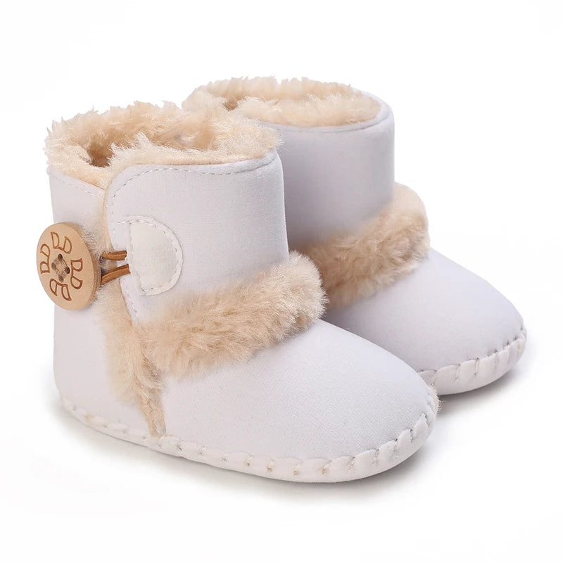 0-18 Month Old Baby Warm Shoes With Semi Rubber Sole Anti Slip and Plush Snow Boots For Autumn and Winter
