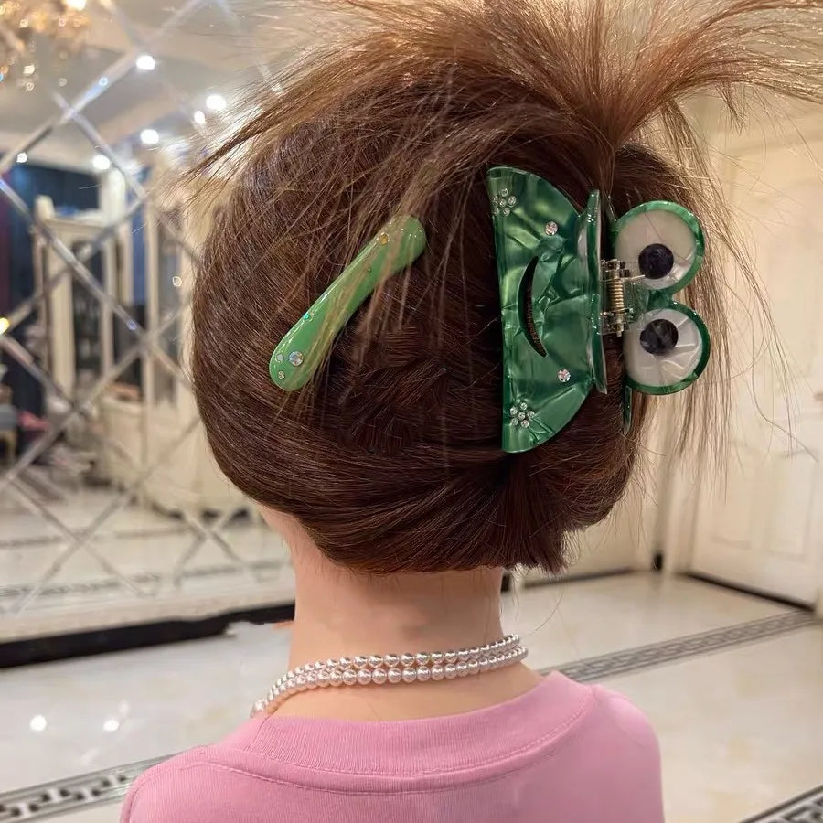 YHJ Big Eyed Frog Hair Claw Fun Frog Acetate Personality Design Hair Claw Clip Catch  Hair Accessories for Women Girls