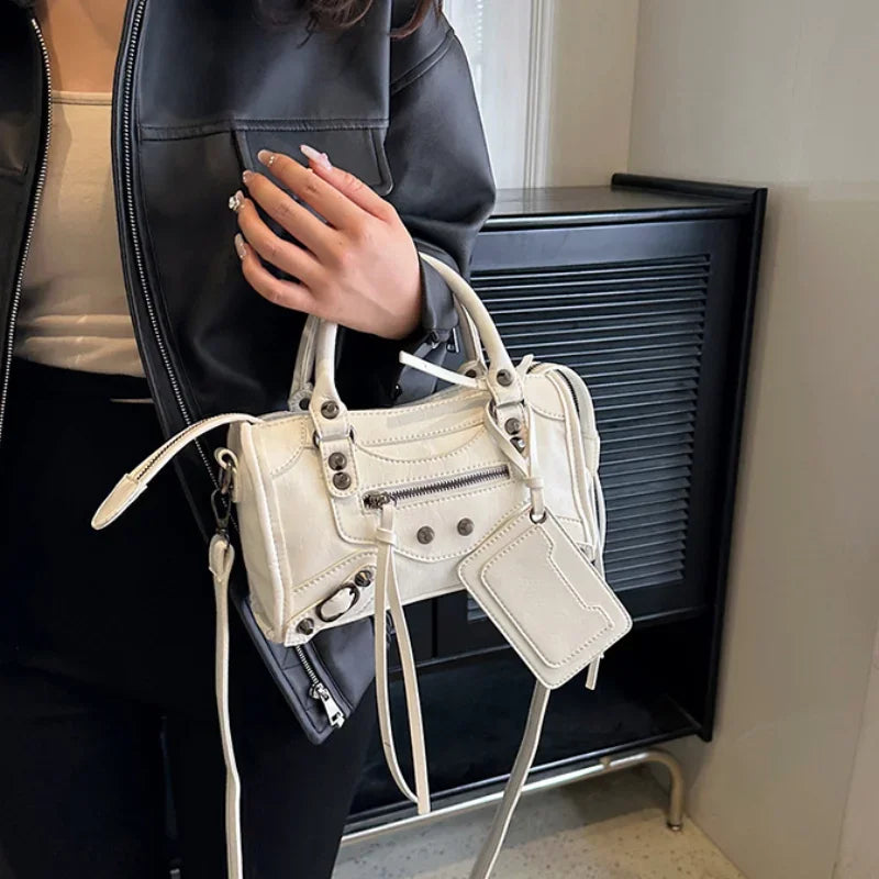 European and American Fashion Rivets Large Capacity Pillow Bag Bowling Motorcycle Handbag Single Shoulder Crossbody Women's Bag