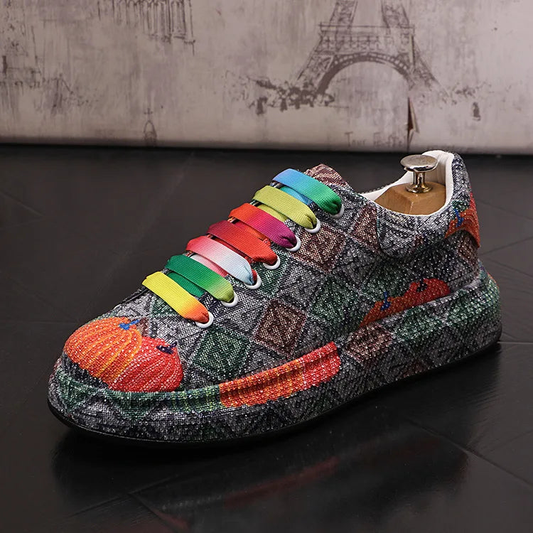 Sneakers Casual Mens Designer Bling Graffiti Board Shoes Fashion Microfiber Leather Breathable Increased Internal Platform Shoes