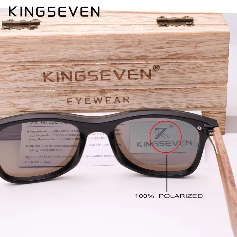 KINGSEVEN Klassische Holz-Sonnenbrille Outdoor Polarisierte UV400 Randlose Brille Herren Damen Fahren Freizeit Angeln Walnussbrille
