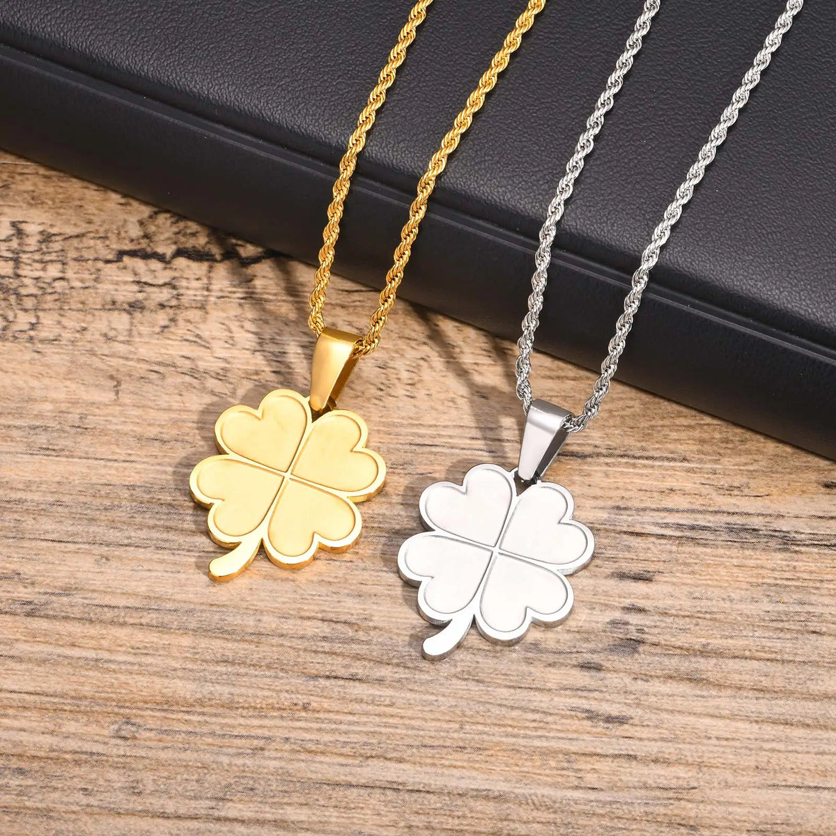 Lucky Leaf Necklaces for Men Women,Stainless Steel Four Leaf Clover Pendant Necklaces,Stylish Causal Jewelry Gifts