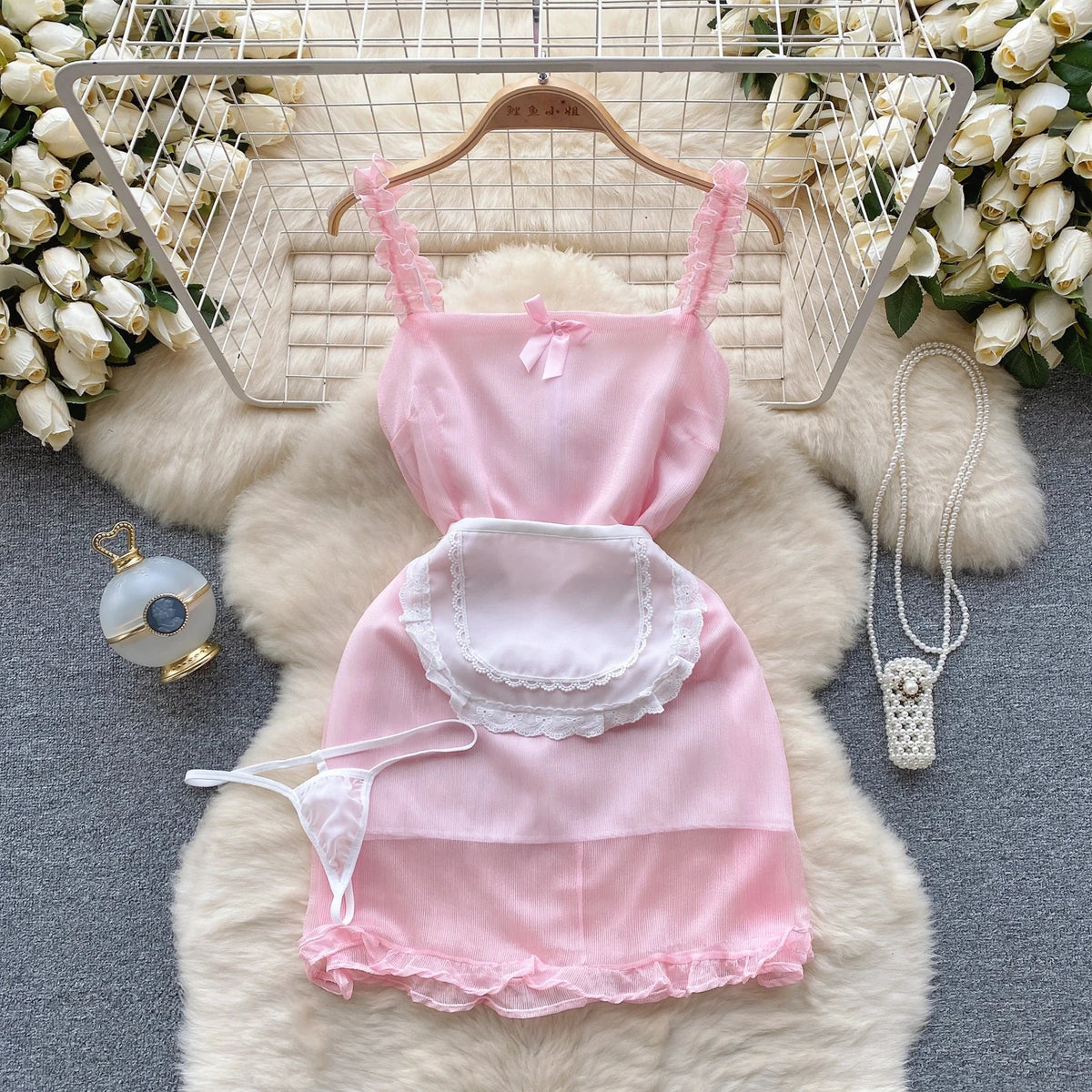 Sexy Cute Sweet Lace Backless Jumpsuit Women Slim Fit Bodysuit Girl Strap Bow knot Cosplay Hot Sweet Bow Ribbon Lingerie Dress