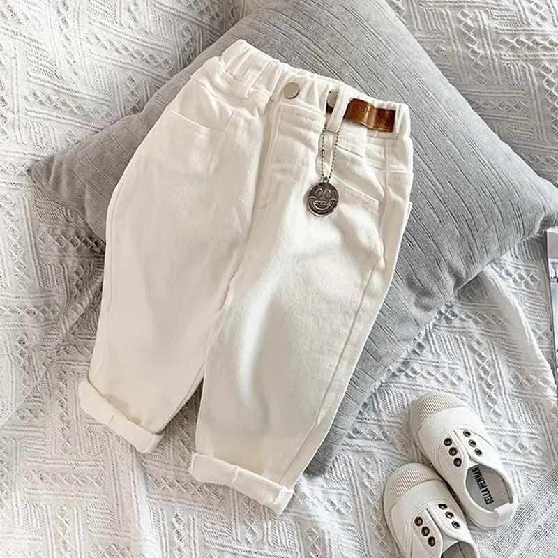 Boys and Girls Pants Spring and Autumn Children's Casual Pants Foreign Korean Cotton Pants Baby White Elastic Pants