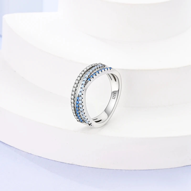 925 Sterling Silver Ring Shiny Sun Star Moon Lines Colorful Eternal Love Rings Wedding Jewelry Gift For Woman