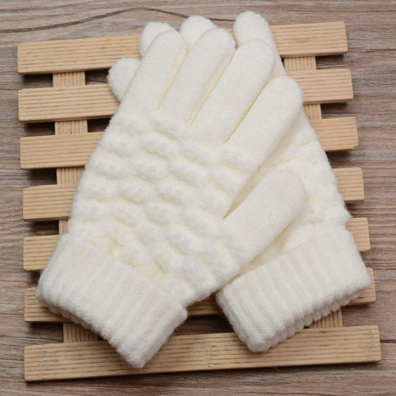 Nuevos guantes de punto gruesos de moda para niños, guantes cálidos de invierno para niños, manoplas elásticas para niños y niñas, guantes sólidos con dedos divididos