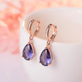 WOSIKATE Vintage Water Drop Shape Amethyst Earrings For Women 925 Sterling Silver Rose Gold Plated Drop Earrings Fashion Jewelry