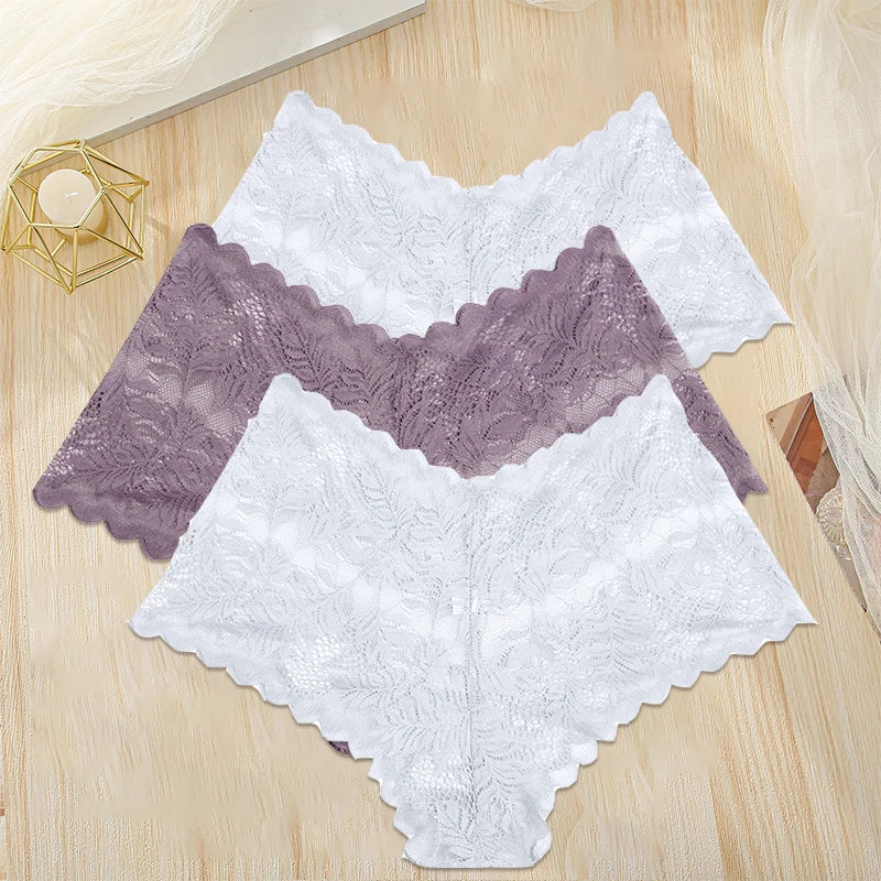 FINETOO 3PCS/Set Women Floral Lace Panties High Waist Briefs Sexy Lingerie Pantys S-XL Underpants Female Underwear Intimates