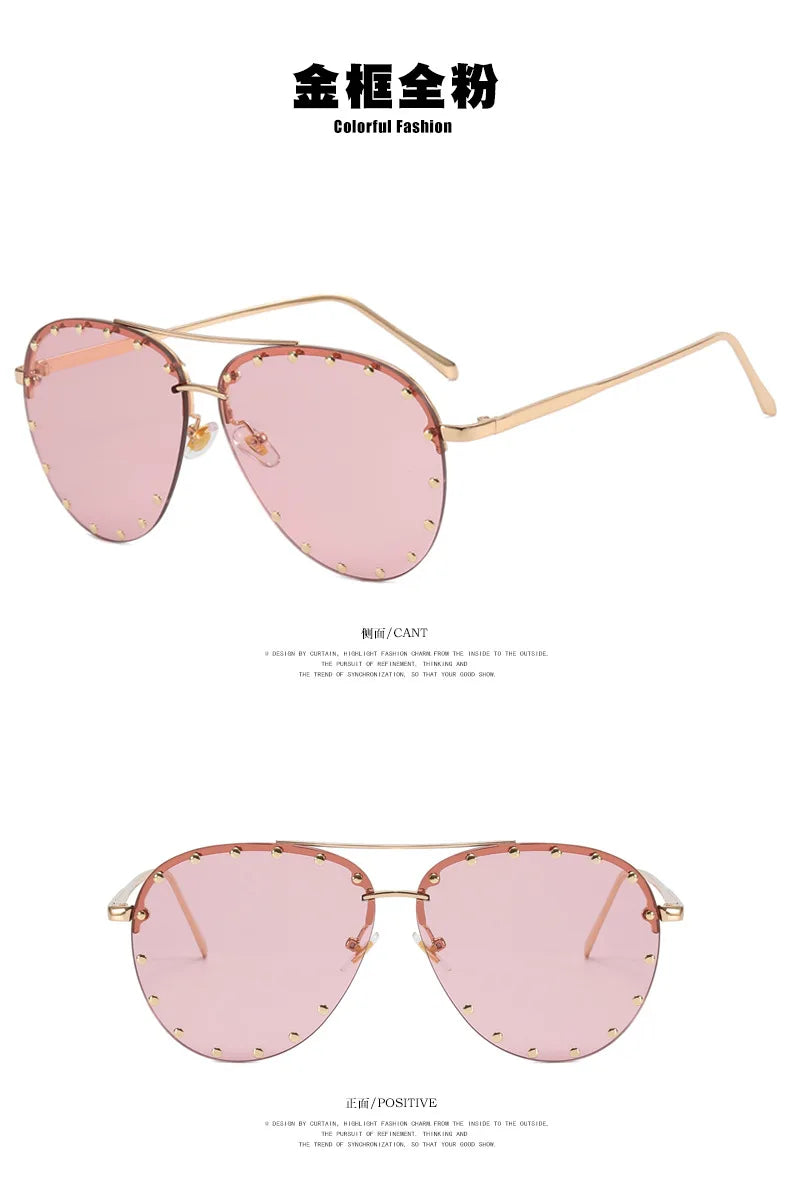 DOHOHDO New Ladies Metal Rivet Pilot Sunglasses Women Luxury Personality Glasses Cool Eyewear Shades Lady Oculos De Sol UV400