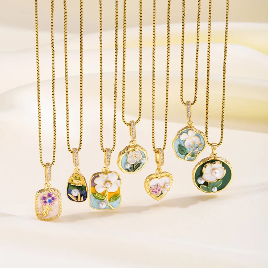 Blumenanhänger Halsketten, Edelstahl Goldfarbene Layered Halskette Damen, Minimalismus Stil Schmuck Accessoires Halskette
