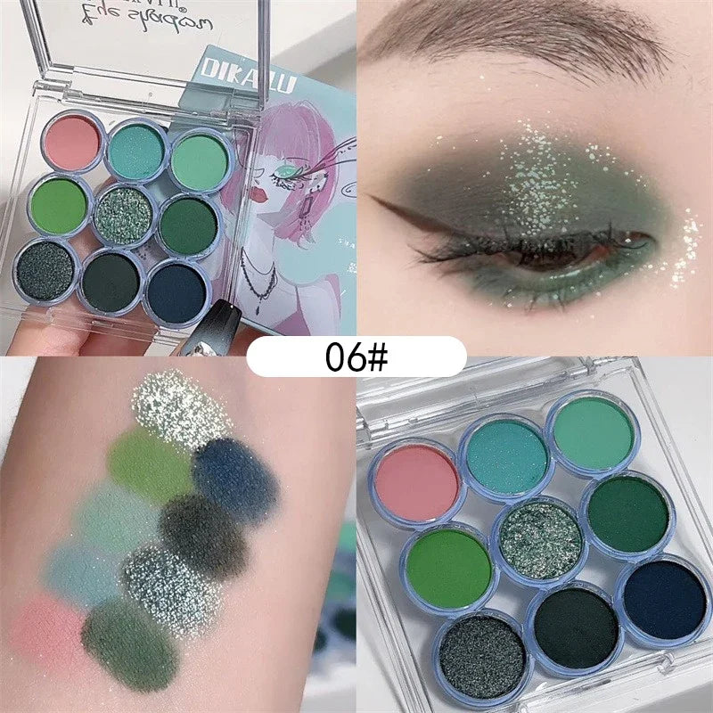 9Colors Glitter Eyeshadow Palette Smoke Purple Lace Shimmer Pearlescent Matte Acrylic Eye Shadows Palette Waterproof Eye Make Up