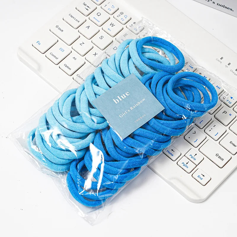 50 Piece Set Of Dual Color Four Season High Elastic Seamless Hair Rope Simple and Durable Fashionable Leather Band Soft Knitt
