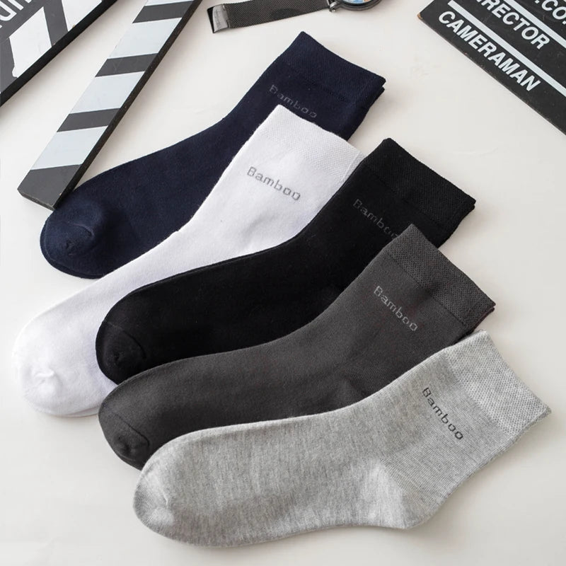 5Pairs Brand Men Bamboo fiber Socks Comfortable Breathable Casual Black White Business High Quality Male Gift Socks